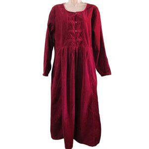 Modest Burgundy Maroon Corduroy Dress Long Sleeve Lace trim at neck,  Vintage Fa